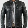 Mens Quilted Motorcycle Cafe Racer Leather Jacket
