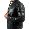 Mens Quilted Motorcycle Cafe Racer Leather Jacket For Sale