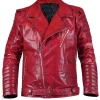 Men's Red Distressed Biker Leather Jacket