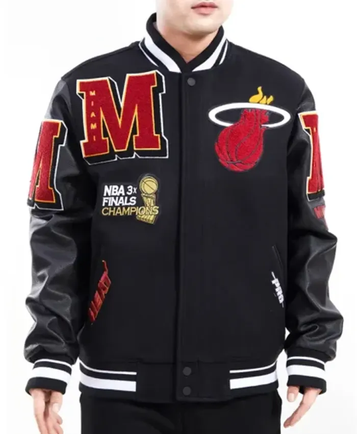 Miami Heat Mashup Logo Black Varsity Jacket
