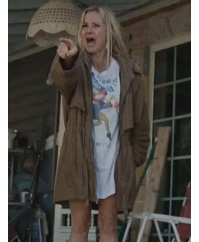 Mira Sorvino Signing Tony Raymond Leather Jacket For Sale