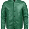 Modern Green Leather Quilted Jacket