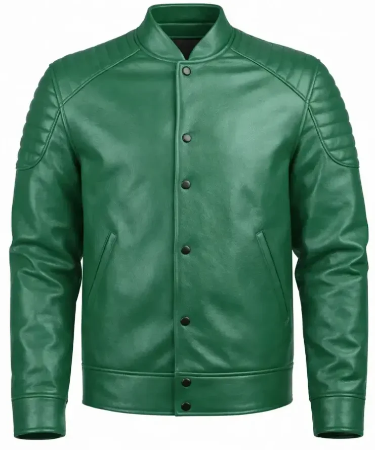 Modern Green Leather Quilted Jacket