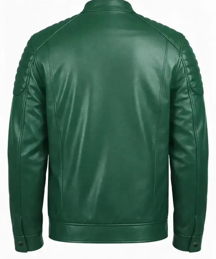 Modern Green Leather Quilted Jacket - Back