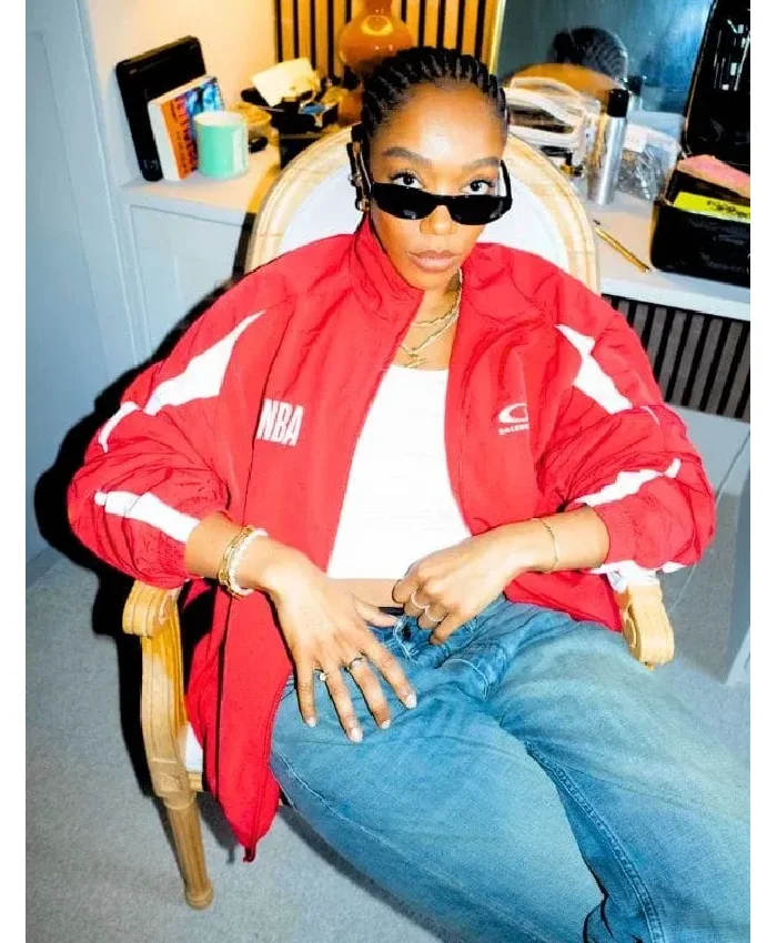 NBA London Game Naomi Ackie Red Jacket Front