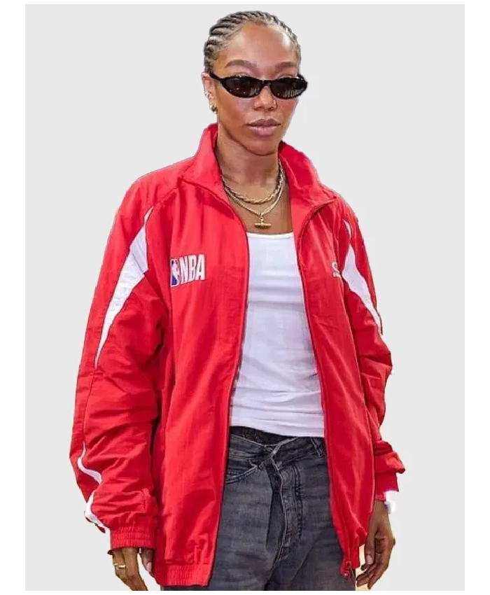 NBA London Game Naomi Ackie Red Jacket Shop now
