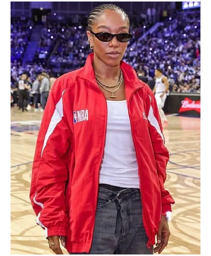 NBA London Game Naomi Ackie Red Jacket