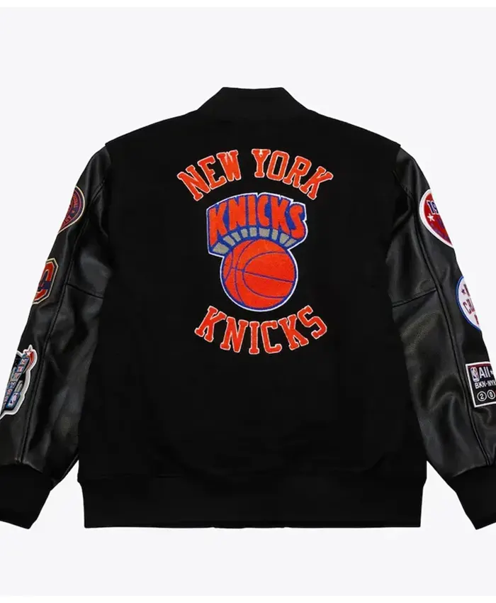 NY Knicks Black Out Team Logo Varsity Jacket For Sale