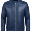 Navy Blue Biker Leather Jacket