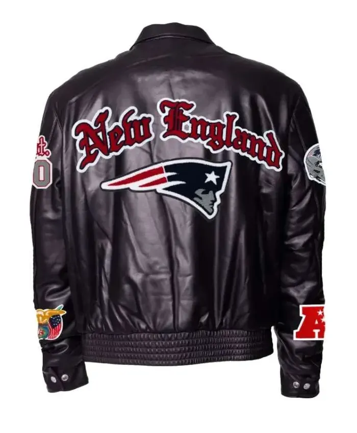 New England Patriots Black Leather Jacket For Sale