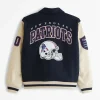 New England Patriots Navy and Off White Varsity Jacket For Sale