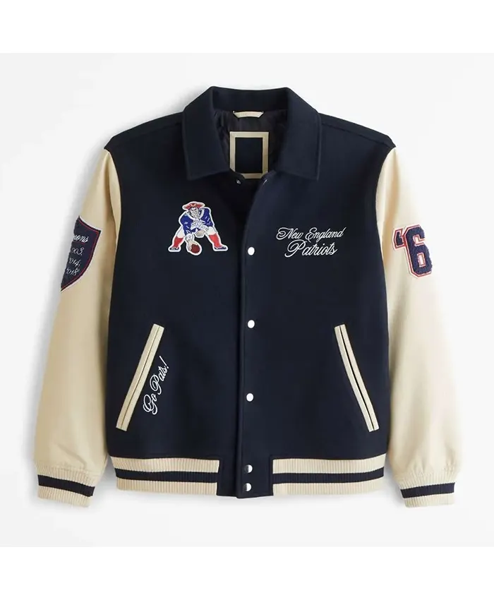 New England Patriots Navy and Off White Varsity Jacket