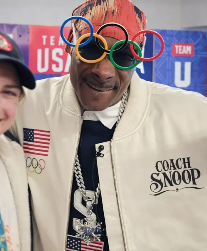 Olympic 2026 Team USA Snoop Dogg White Satin Bomber Jacket
