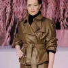 PFW 2026 Claire Foy Brown Leather Jacket For Sale