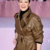 PFW 2026 Claire Foy Brown Leather Jacket Side