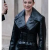 PFW 2026 Lili Reinhart Black Leather Coat For Sale