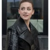 PFW 2026 Lili Reinhart Black Leather Coat Side