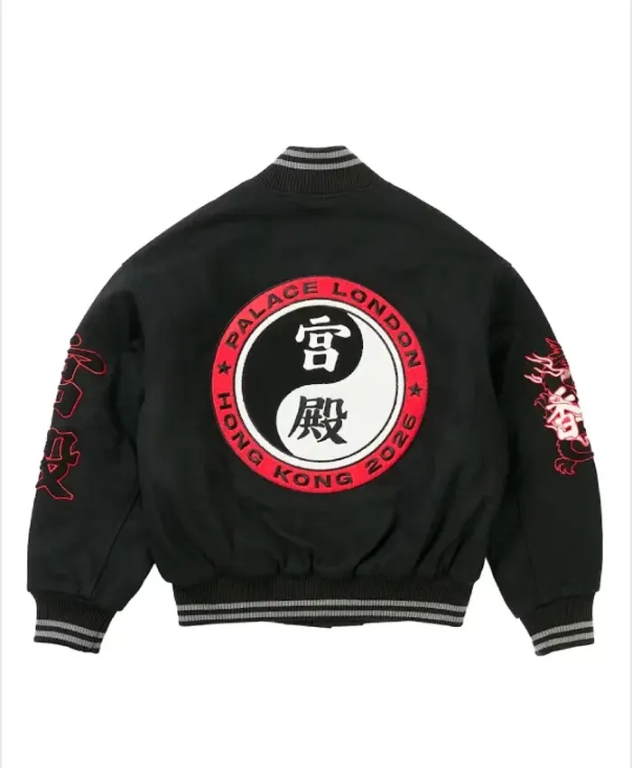 Palace Hong Kong Exclusive Yin Yang Black Varsity Jacket