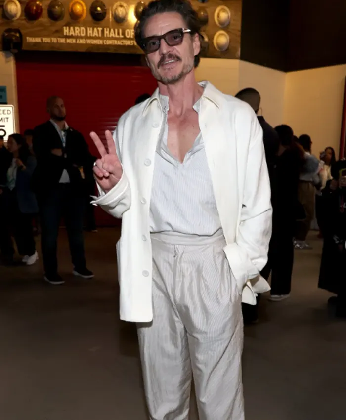 Pedro Pascal Super Bowl LX 2026 White Jacket
