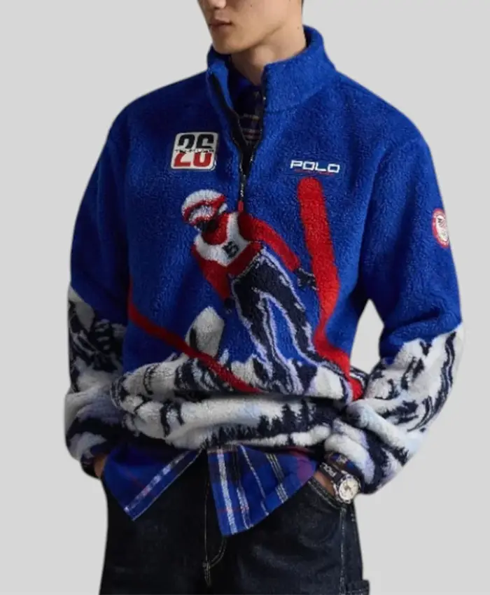 Polo Ralph Lauren Team USA Pile Blue Fleece Jacket For Sale