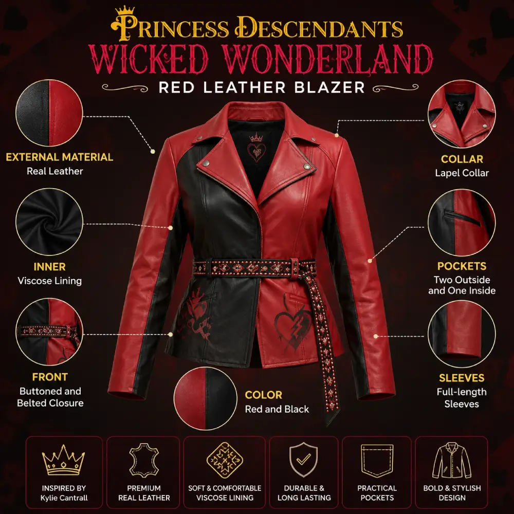 Princess Red Descendants: Wicked Wonderland 2026 Kylie Cantrall Red and Black Leather Blazer Jacket