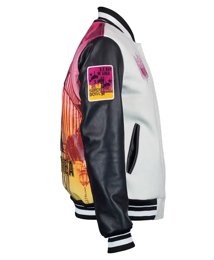Pro Football Super Bowl LX Bay Area Black and White Varsity Jacket with Back for Women