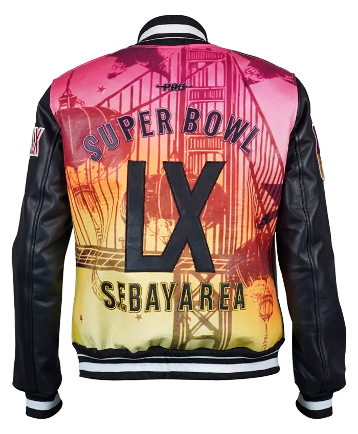 Pro Football Super Bowl LX Bay Area Black and White Varsity Jacket with Multicolor Back for Women