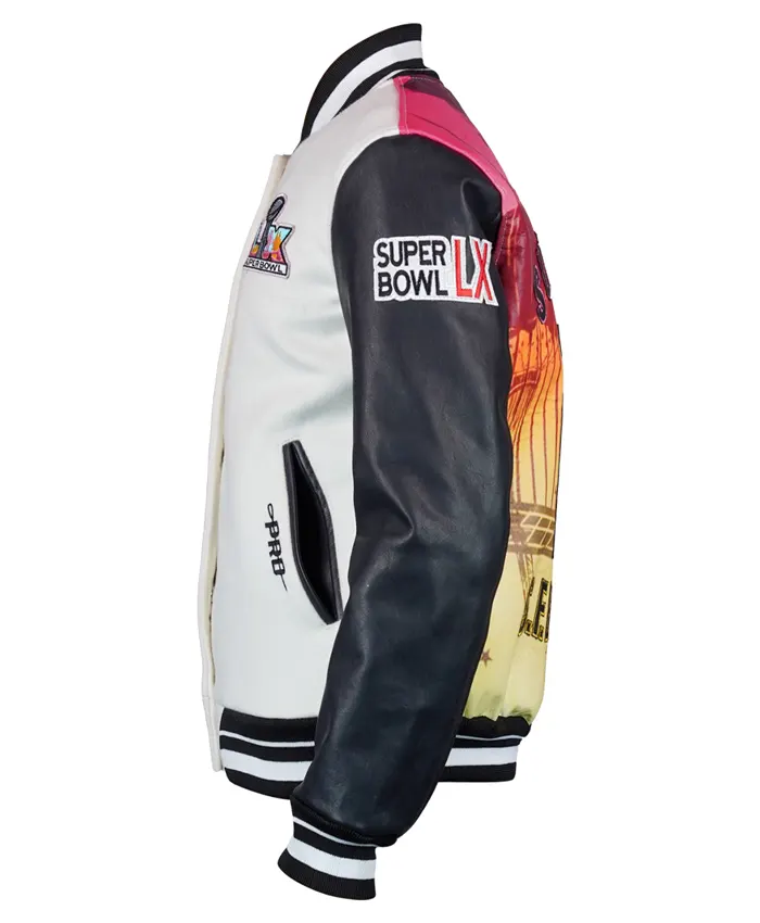 Pro Football Super Bowl LX Bay Area Black and White Varsity Jacket with Multicolor