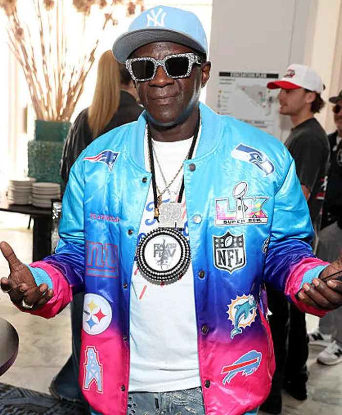 Rapper Flavor Flav 2026 Super Bowl LX Multi-Color Satin Jacket