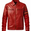 Red Striped Cafe Racer Leather Jacket