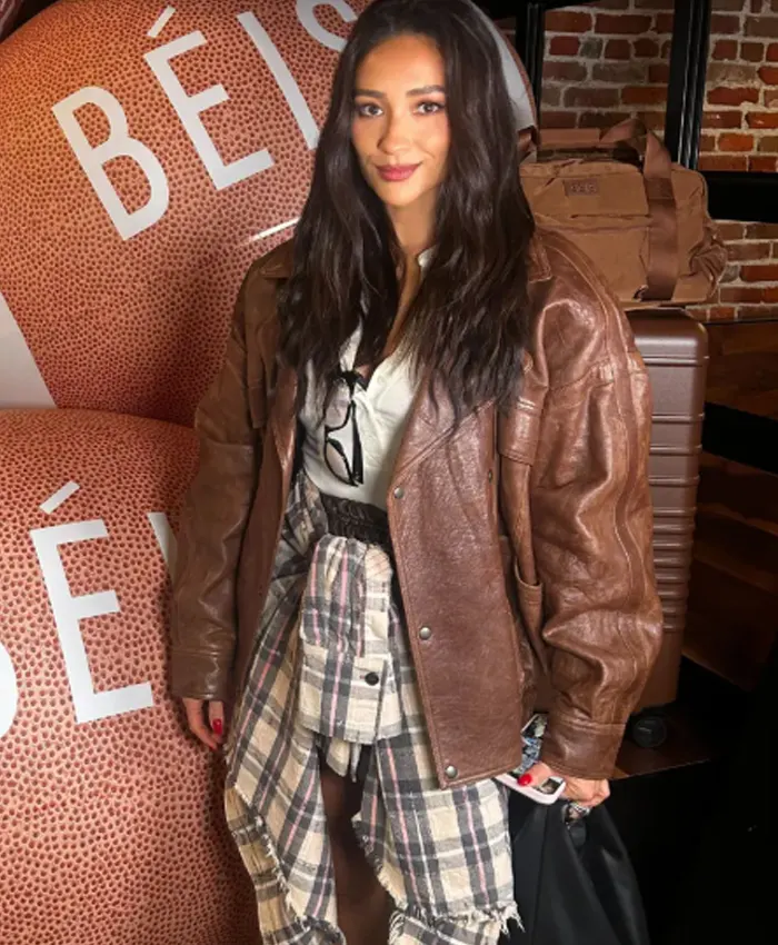 Shay Mitchell Super Bowl Event 2026 Brown Jacket