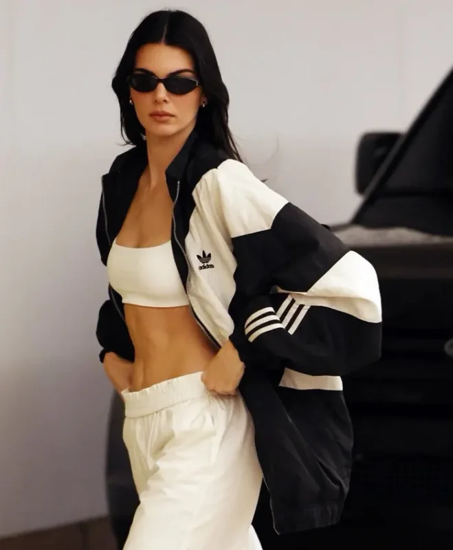 Shop 2026 Los Angeles Maybourne Hotel Kendall Jenner Black and White Adidas Jacket