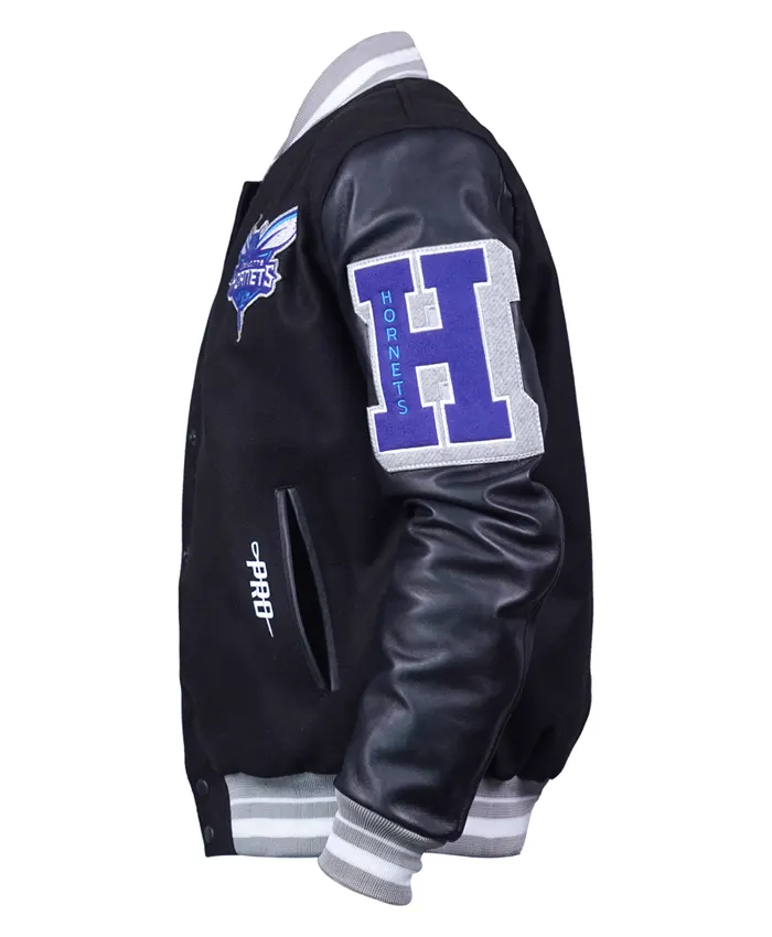 Shop Charlotte Hornets Black Wool Bomber Jacket