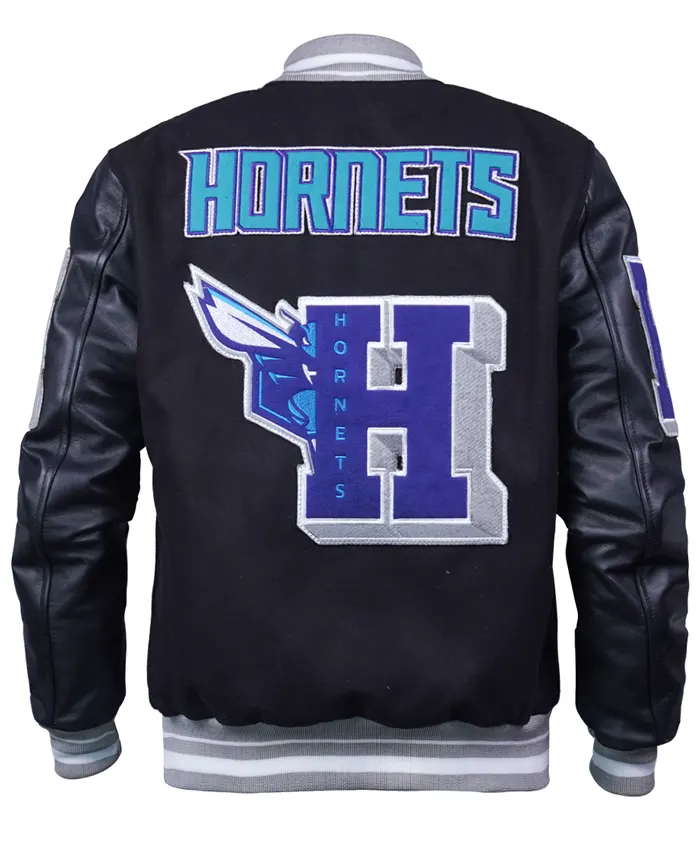 Shop Charlotte Hornets Black Wool Varsity Bomber Jacket