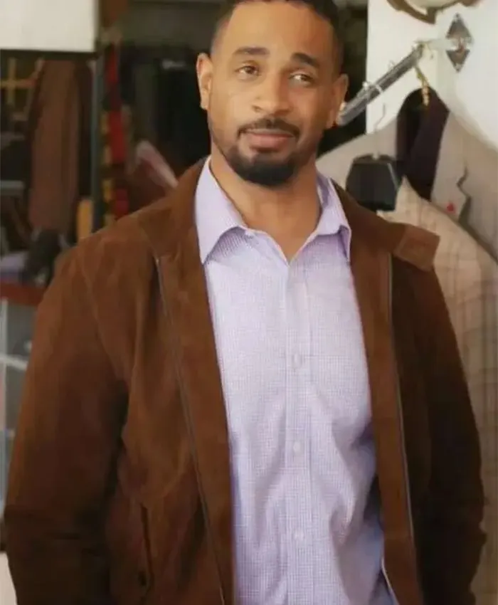 Shrinking S03 Damon Wayans Jr. Brown Leather Jacket For Sale
