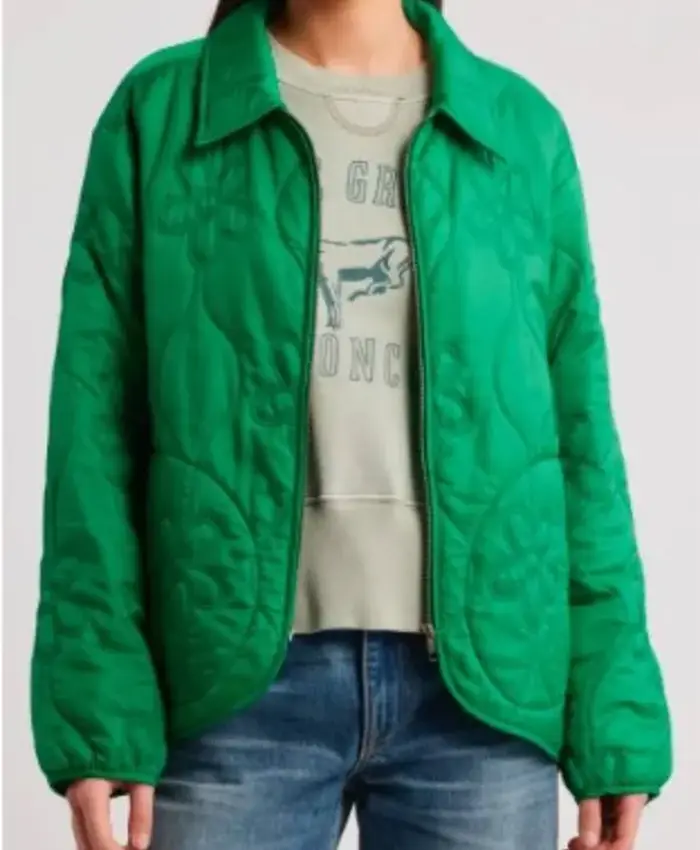 Shrink­ing S03 Jes­si­ca Williams Green Quilt­ed Jack­et For Sale