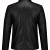 Slim Fit Quilted Shoulder Black Leather Motorcycle Jacket