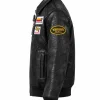 Black Supreme Spider-Man leather jacket with classic collar and zipper closure