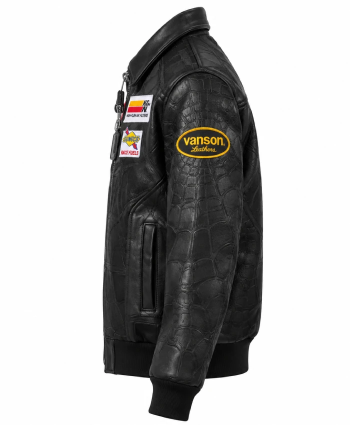 Black Supreme Spider-Man leather jacket with classic collar and zipper closure
