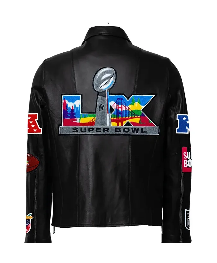 Super Bowl 2026 Black Leather Motocross Jacket For Sale