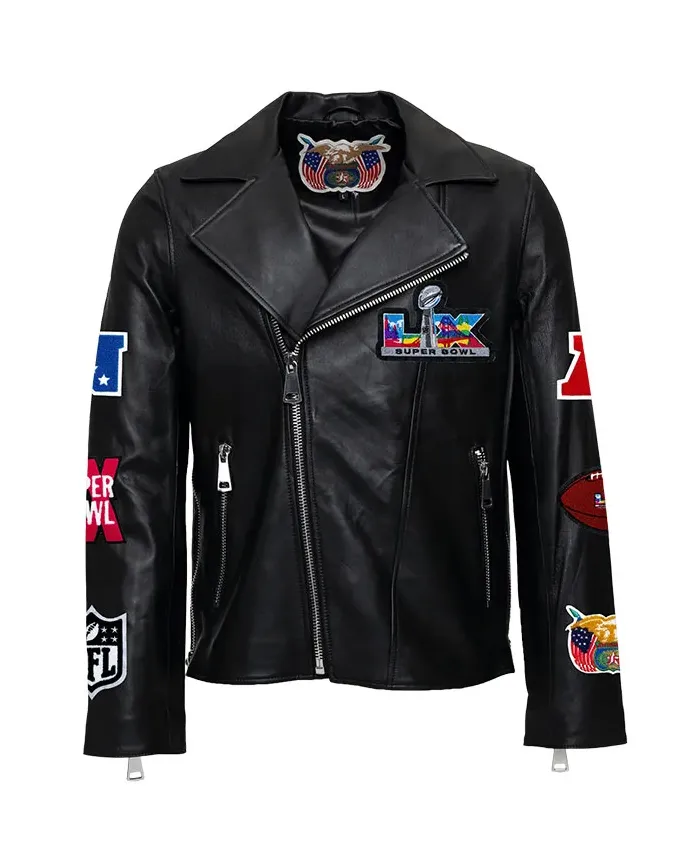 Super Bowl 2026 Black Leather Motocross Jacket