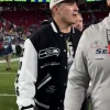 Super Bowl LX Champions Mike Macdonald Seattle Seahawks Black and White Varsity Jacket