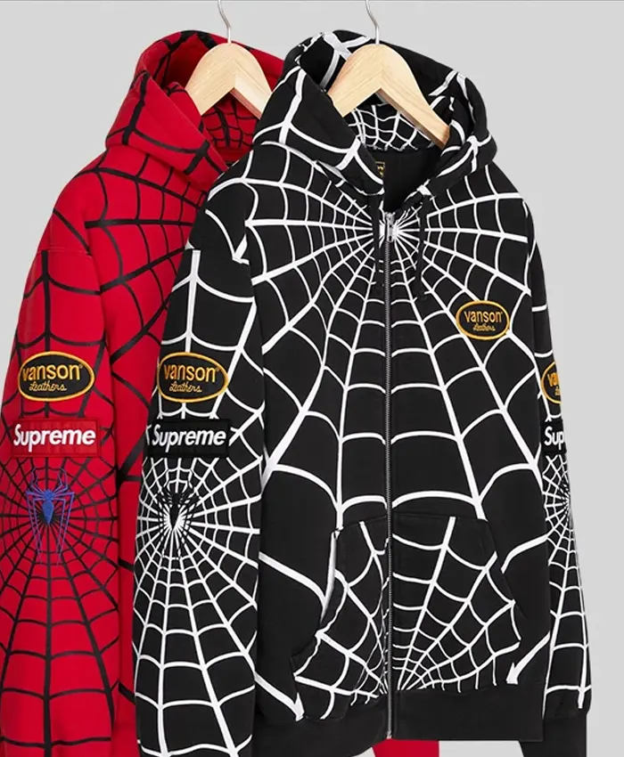 Supreme x Vanson Leathers Spiderman Zip Up Hoodie - Black