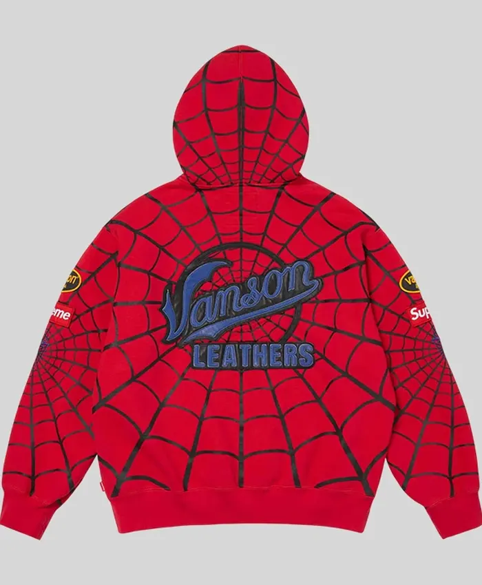 Supreme x Vanson Leathers Spiderman Zip Up Hoodie - Red