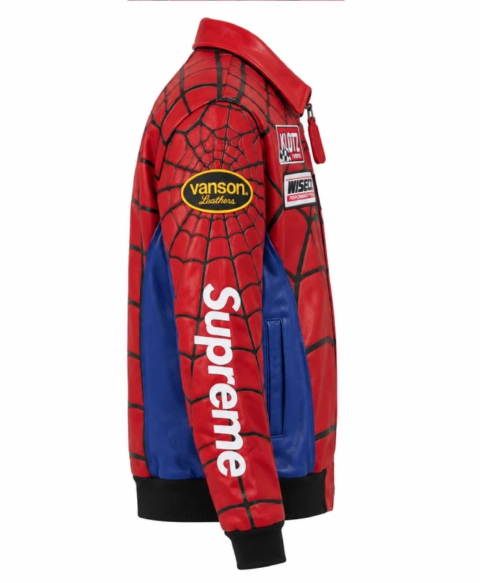 Spider-Man Supreme red leather jacket with rib-knitted cuffs