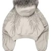 TWICEs This is For You World Tour Jihyo and Momo Cropped Grey Fur Hooded Jacket - Back