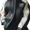 Team USA Olympics 2026 White Leather Bomber Jacket