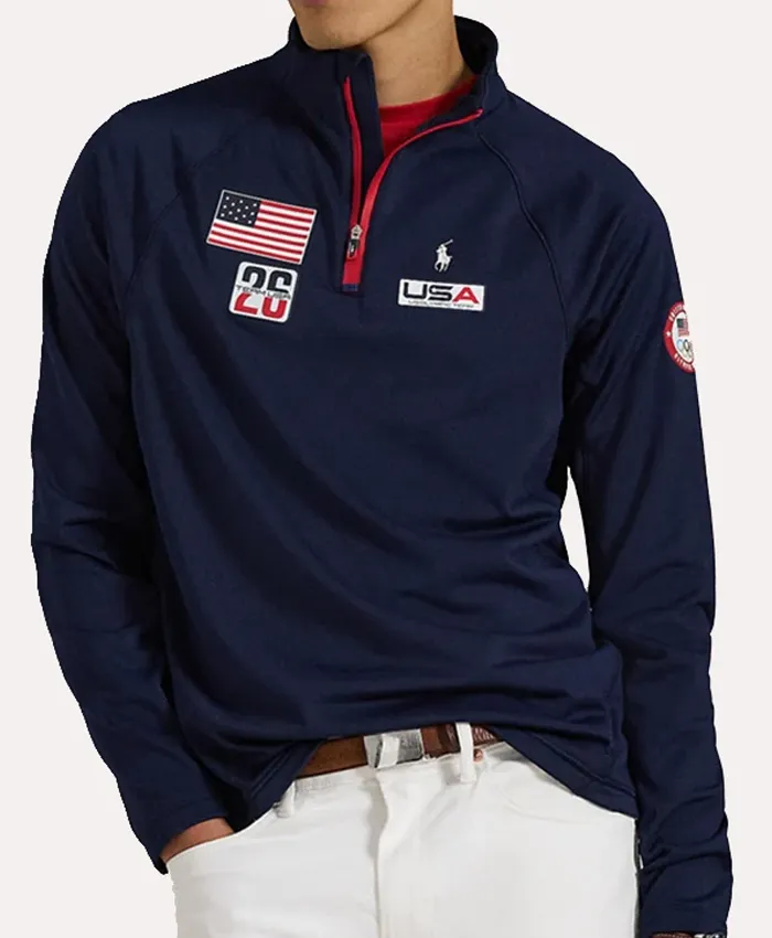 Team USA Quarter Zip Navy Pullover Jacket For Sale