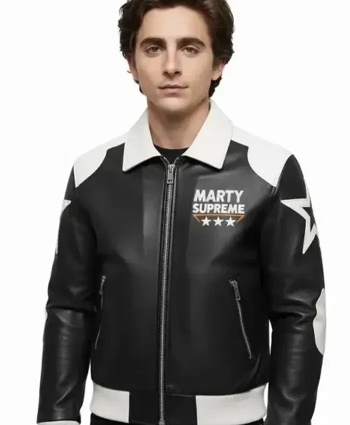 Timothée Chalamet Marty Supreme Star Leather Jacket - Shop NOw