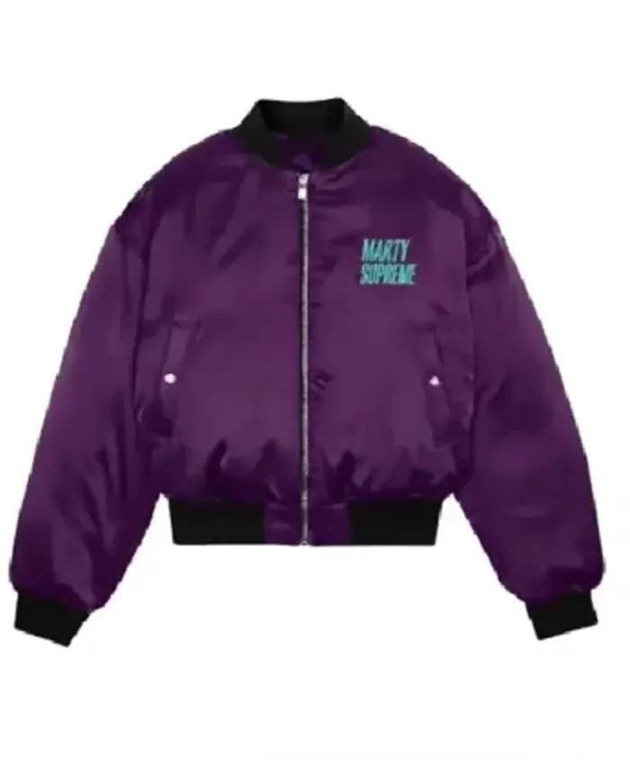 Timothée Chalamet Marty Supreme The Charm of a Modern Icon Purple Satin Bomber Jacket